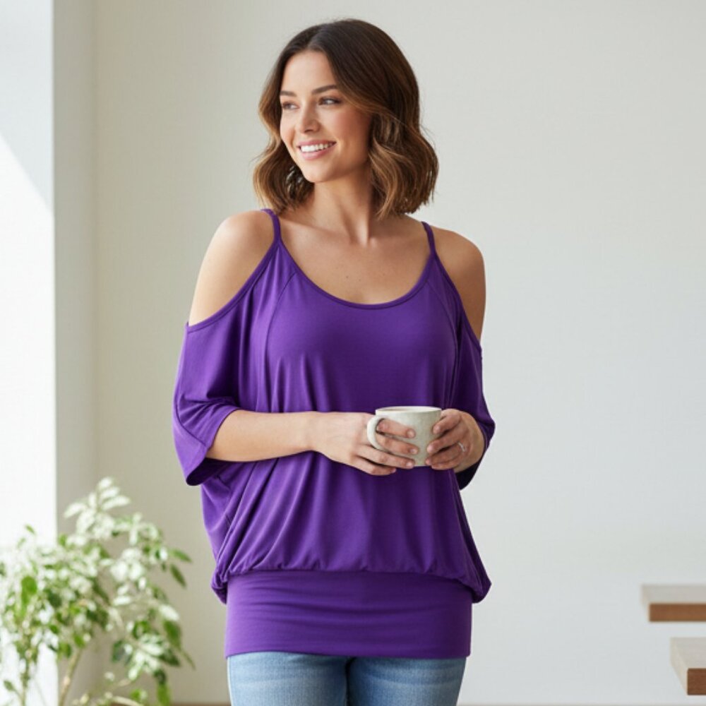 Lascana Venus 4 Blouson Top Purple Cold Shoulder Y2K‎ Retro Fairy Grunge Boho